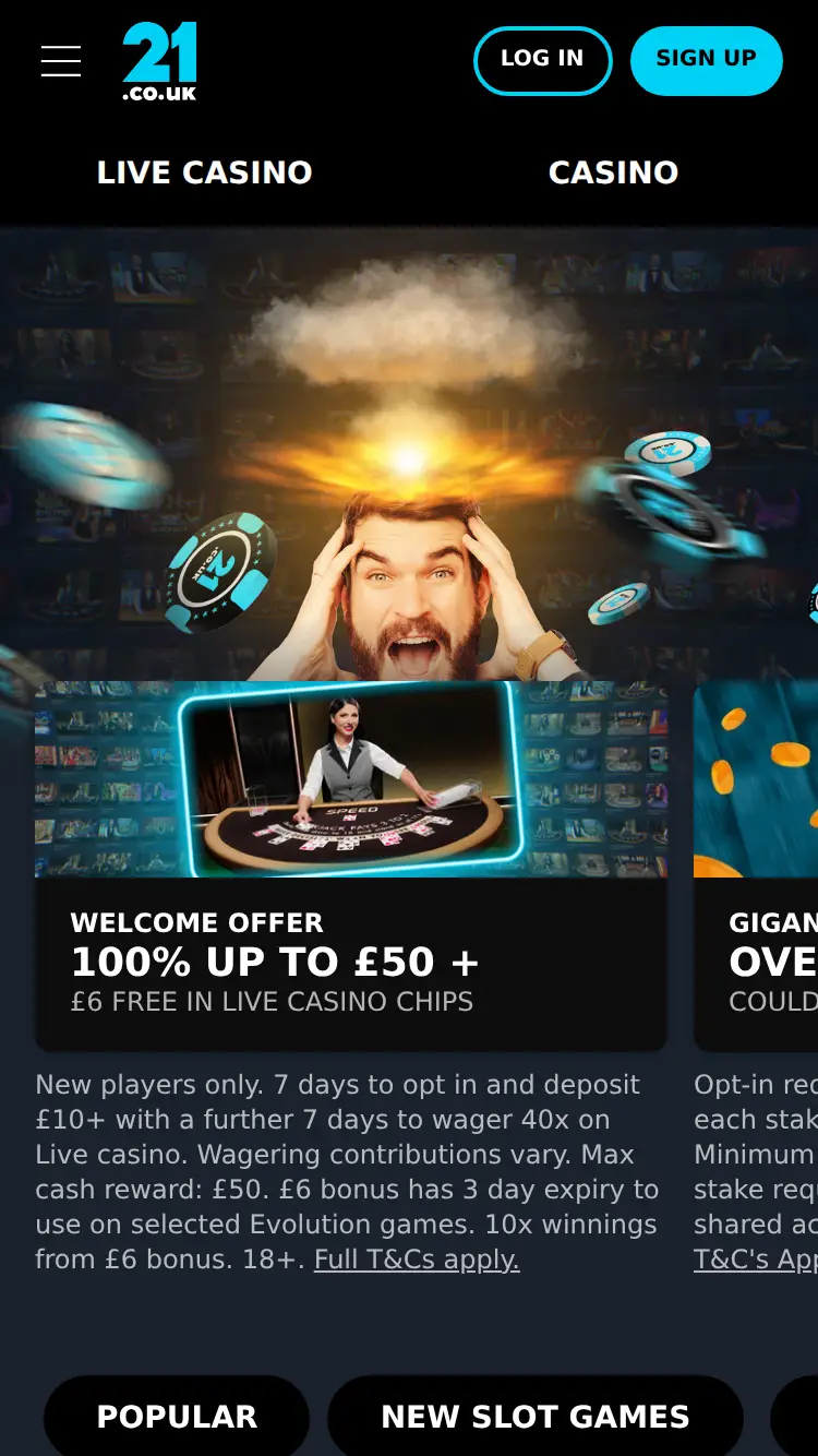 21.com - homepage (mobile)