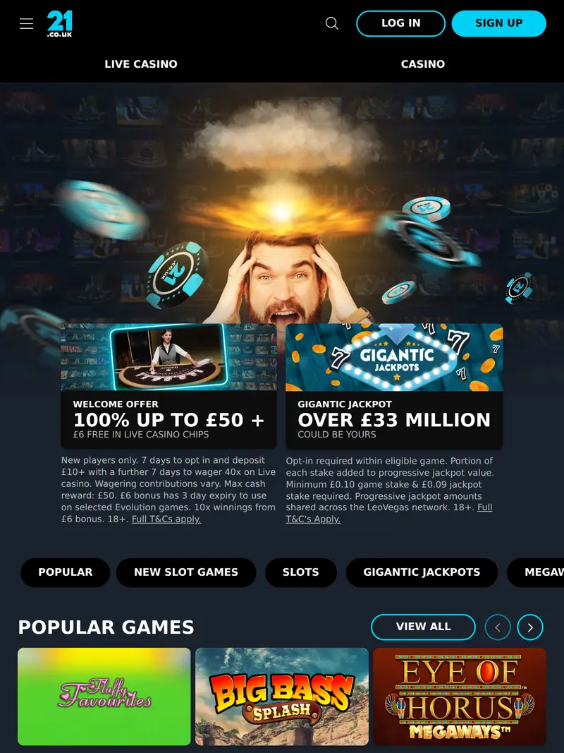 21.com - homepage (tablet)