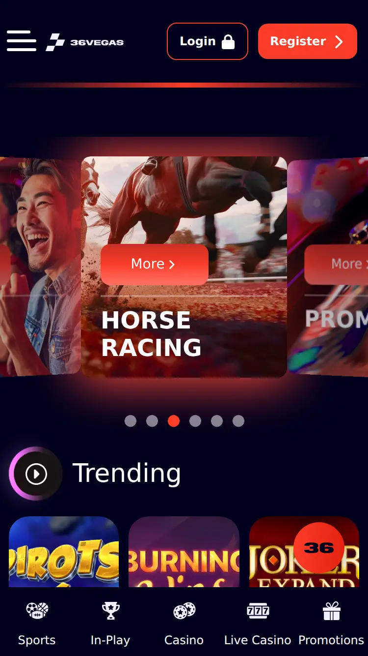 36 Vegas - homepage (mobile)