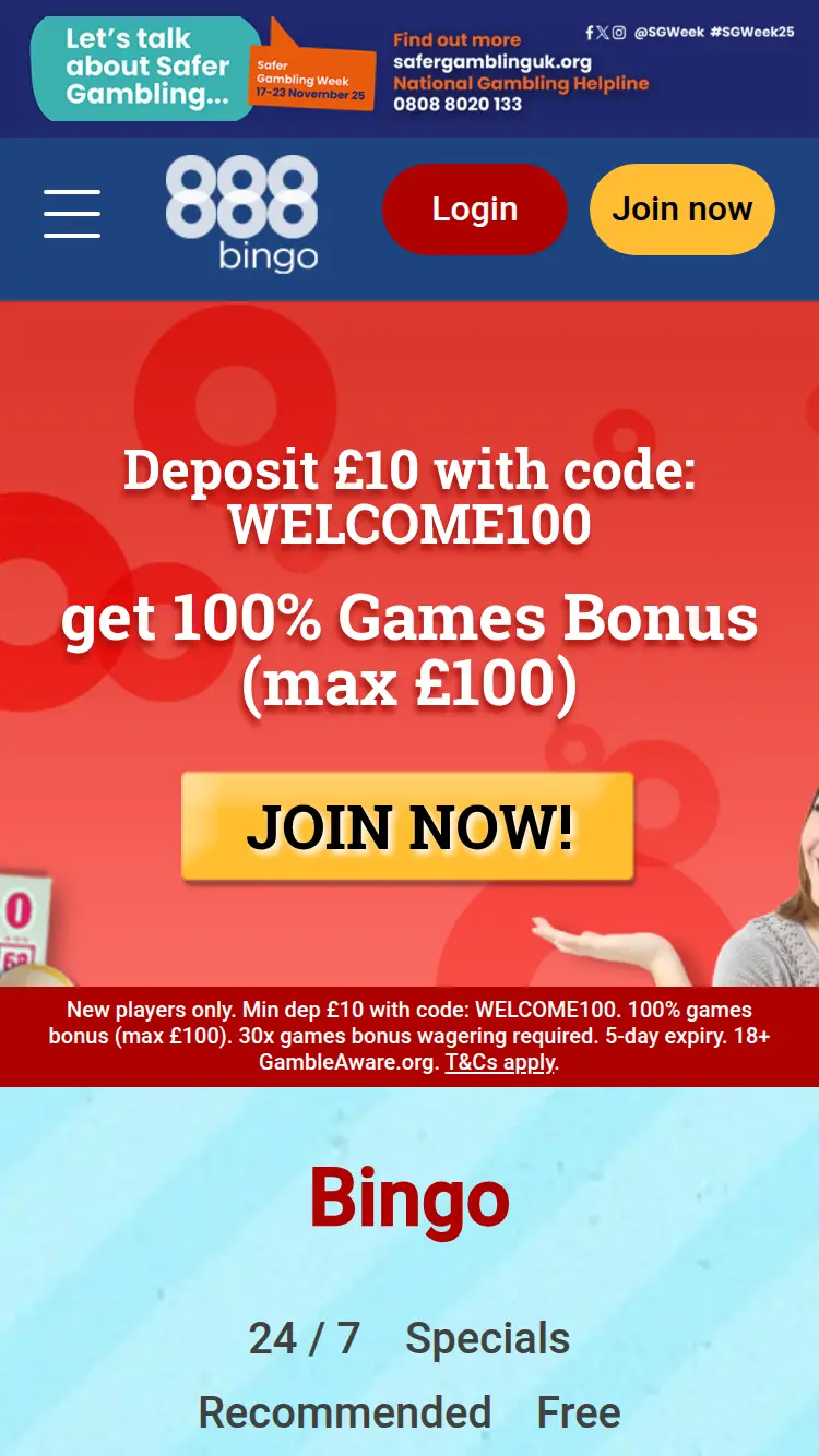 888 Bingo - homepage (mobile)