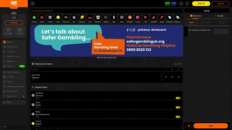 888 Sport - homepage (desktop)