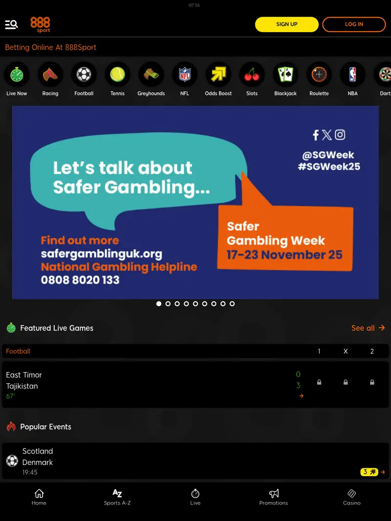 888 Sport - homepage (tablet)