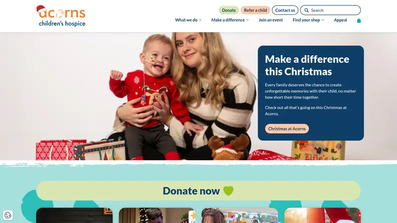 Acorns Children's Hospice - homepage (desktop)