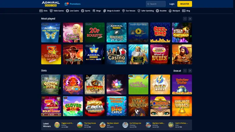Admiral Casino - homepage (desktop)