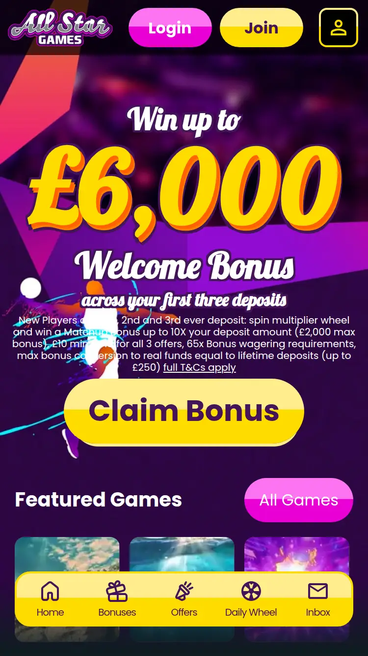 AllStar Games - homepage (mobile)