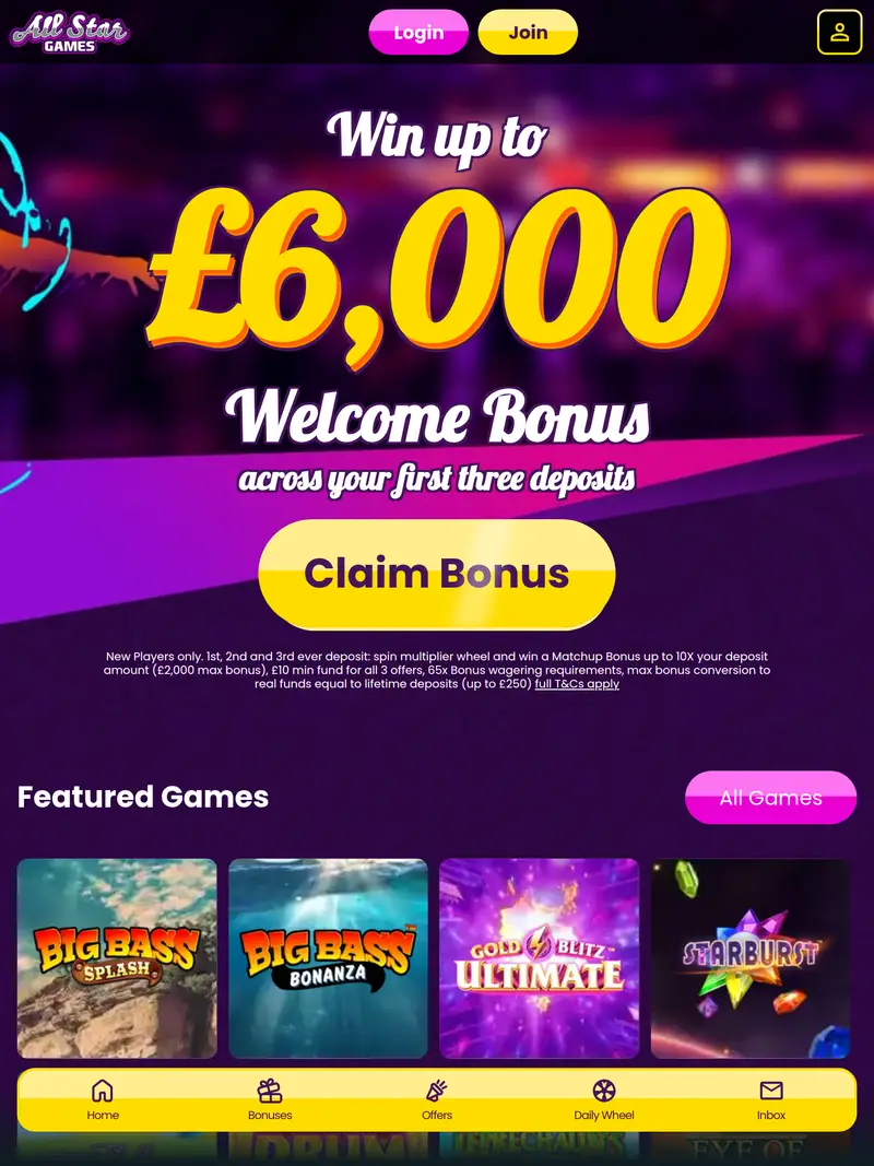 AllStar Games - homepage (tablet)