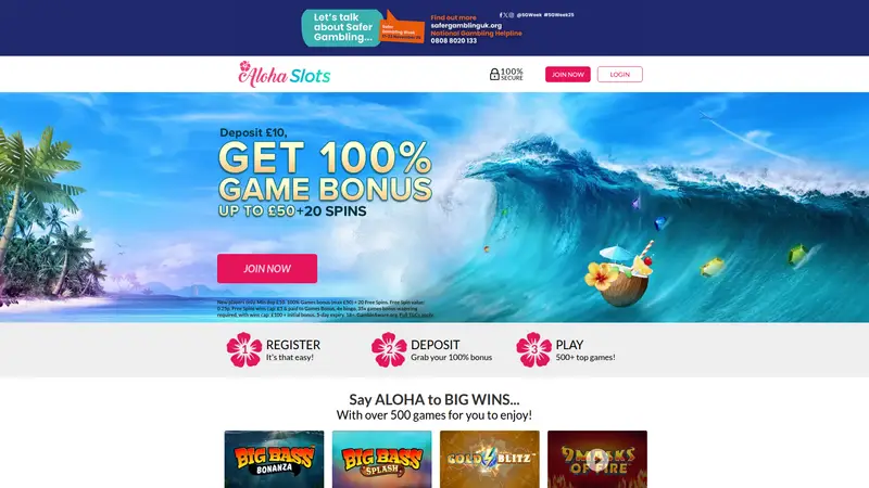 Aloha Slots - homepage (desktop)