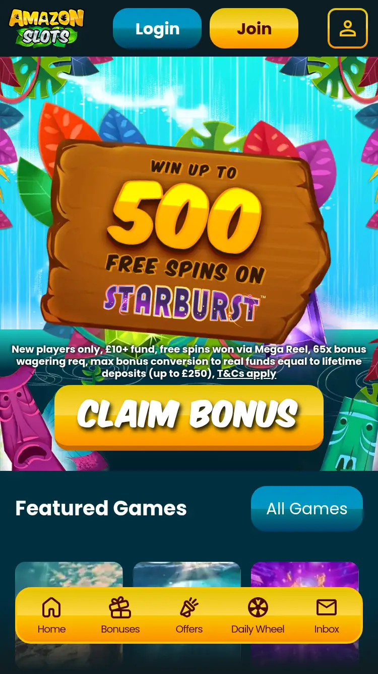 Amazon Slots - homepage (mobile)
