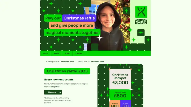 Anthony Nolan Raffle - homepage (desktop)