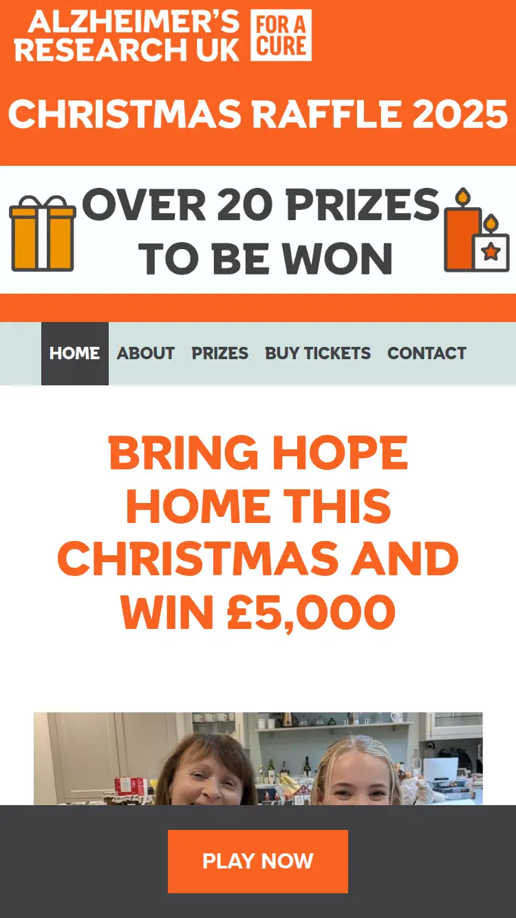 ARUK Raffle - homepage (mobile)