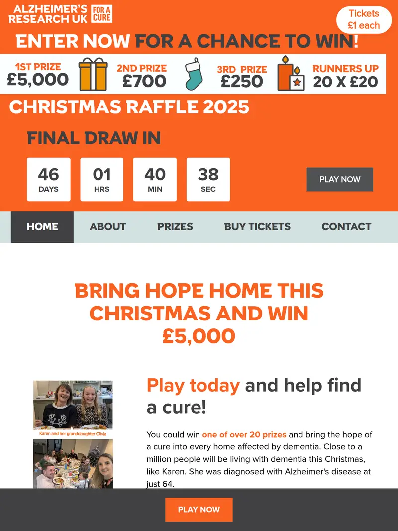 ARUK Raffle - homepage (tablet)