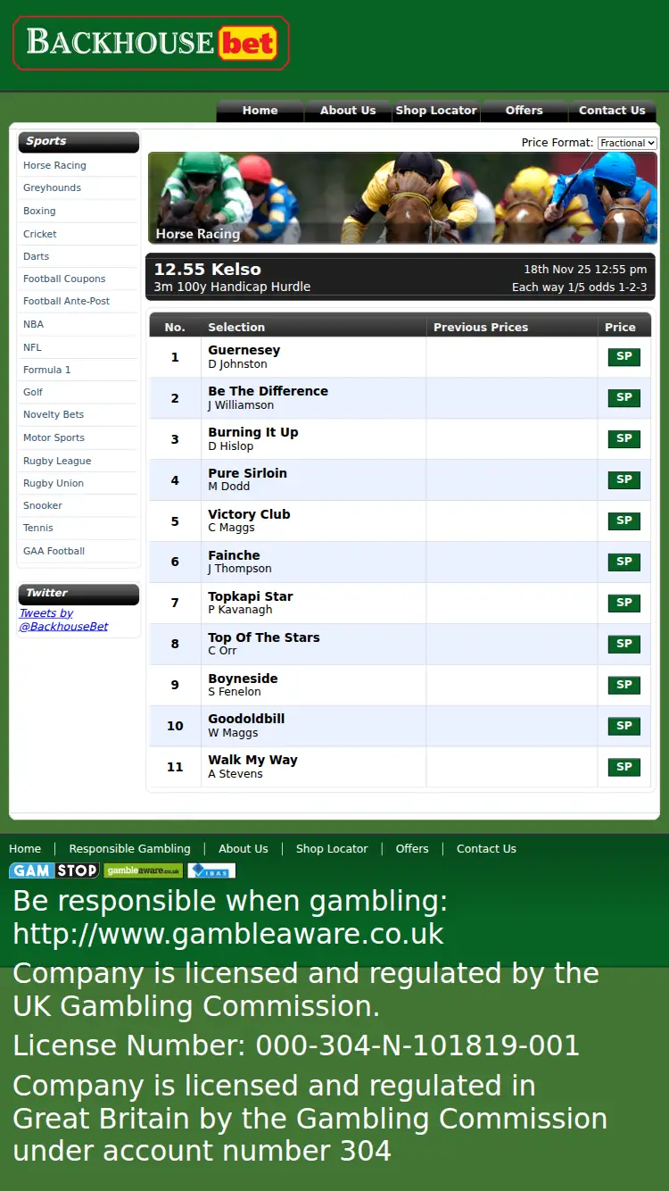 Backhouse Bet - homepage (mobile)
