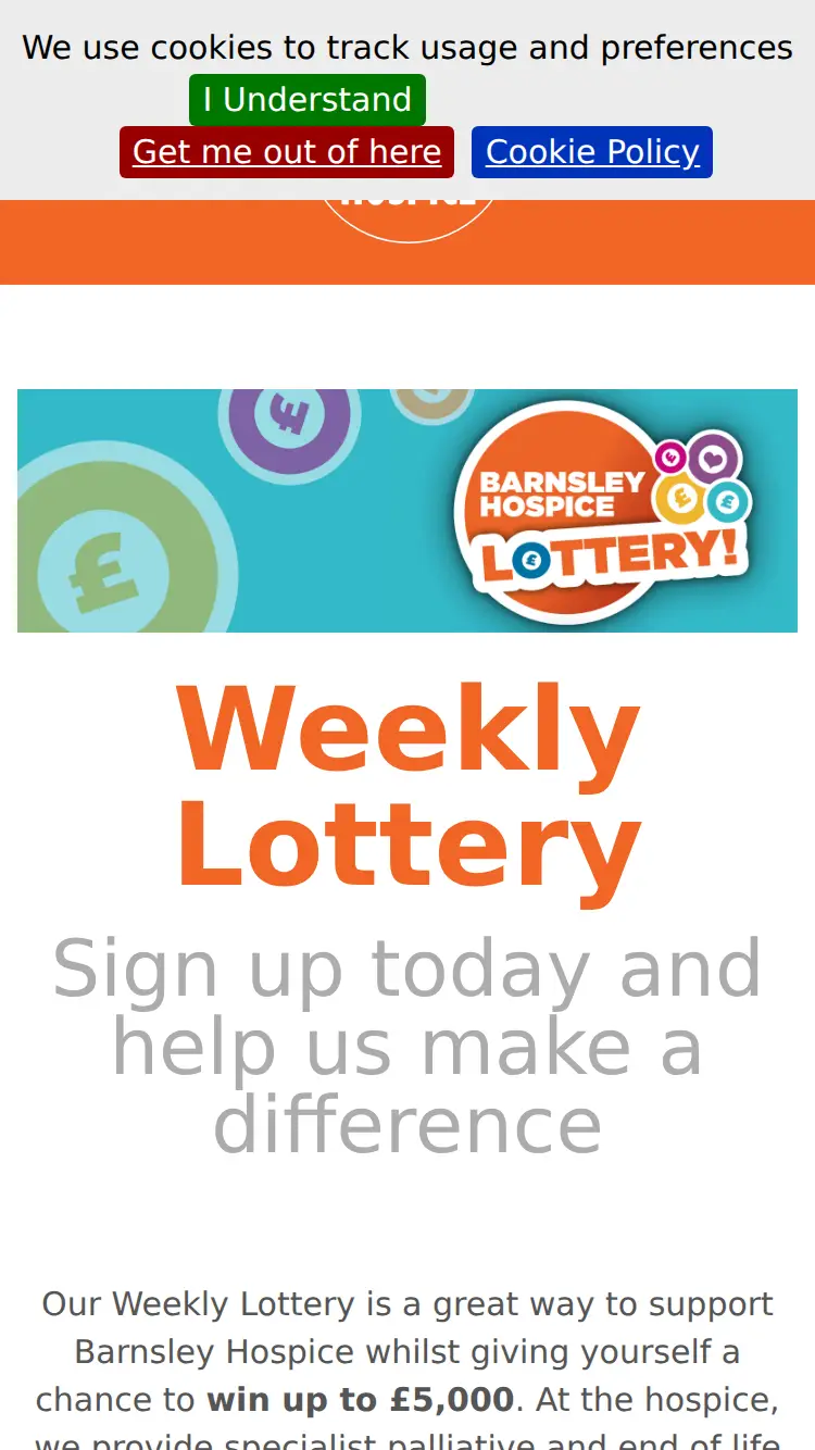 Barnsley Hospice Lottery - homepage (mobile)