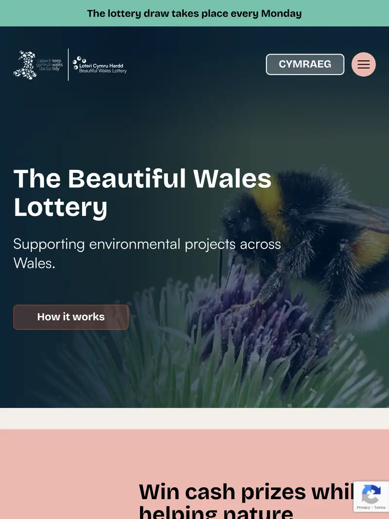 Beautiful Wales Lottery - homepage (tablet)