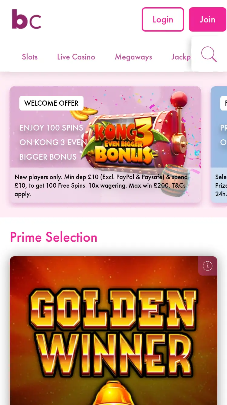 Bella Casino - homepage (mobile)