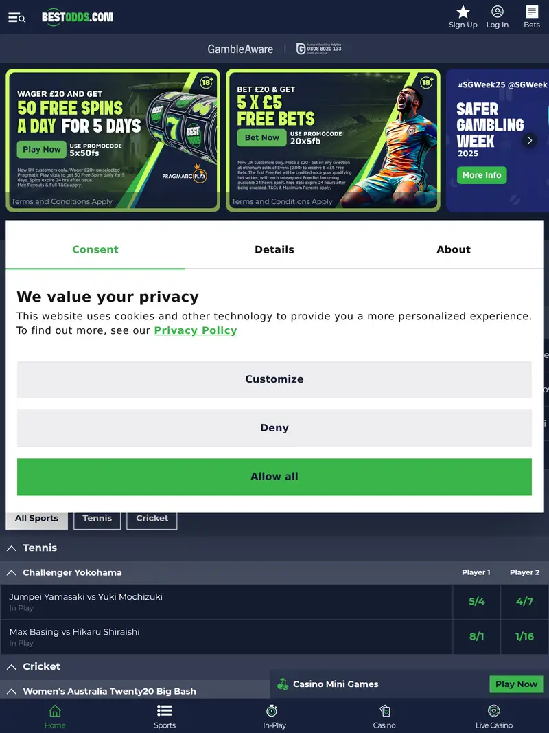 Best Odds - homepage (tablet)