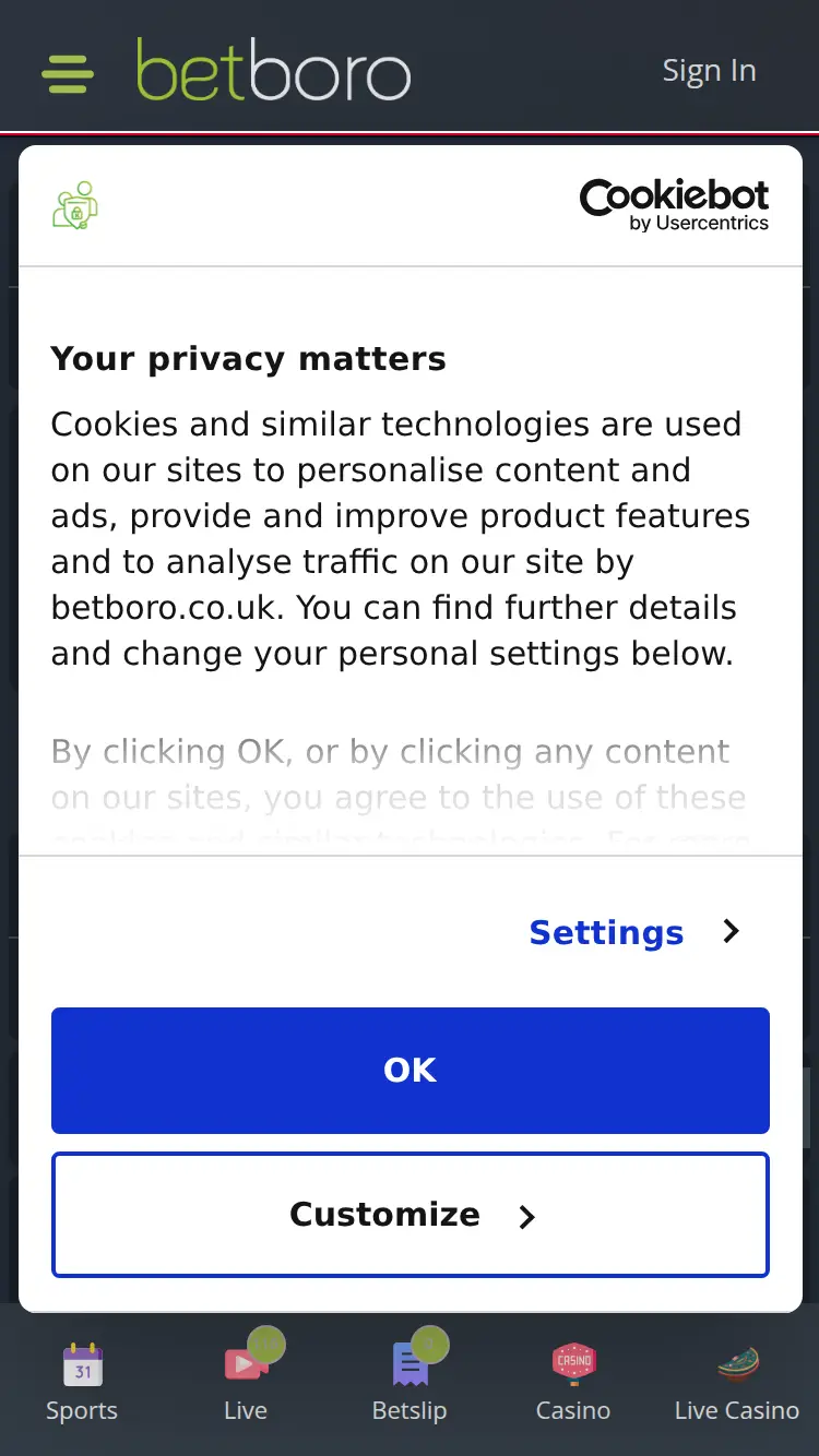 Bet Boro - homepage (mobile)