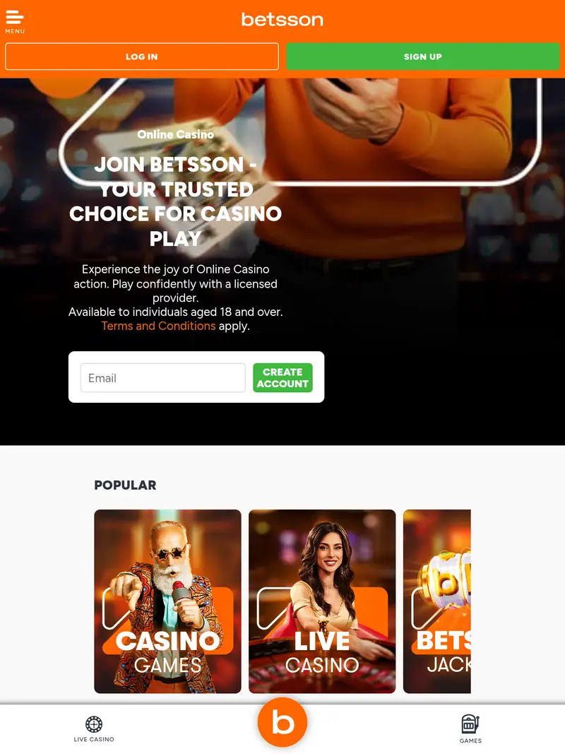 Betsson - homepage (tablet)