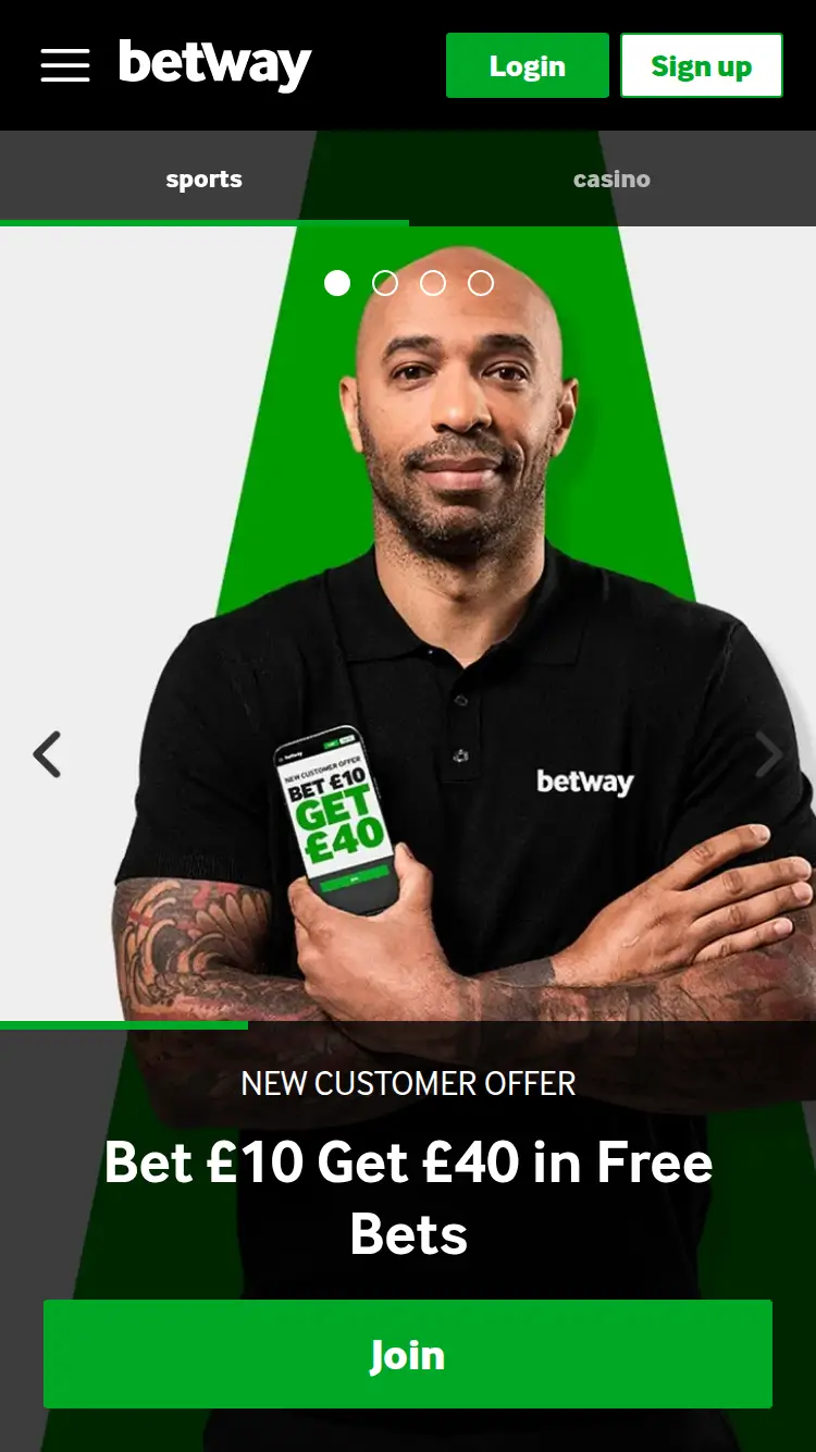 Betway - homepage (mobile)