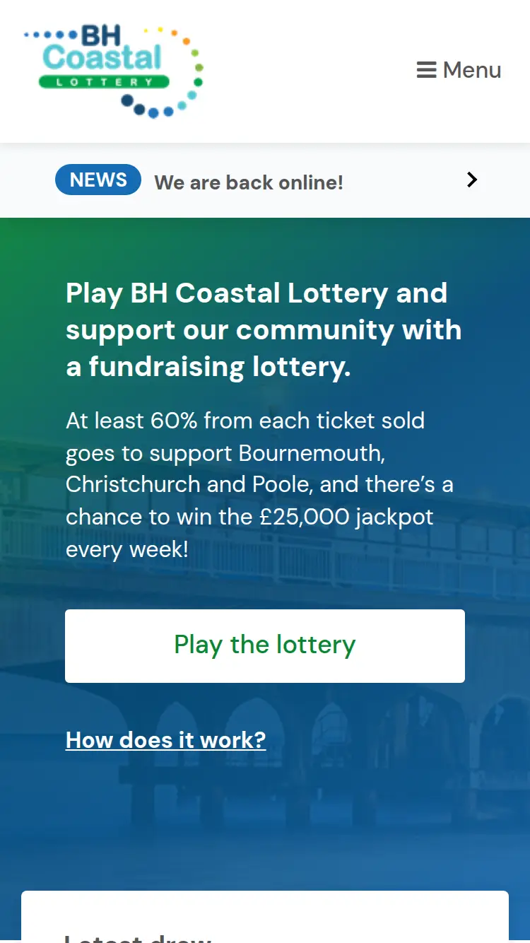 BH Coastal Lottery - homepage (mobile)