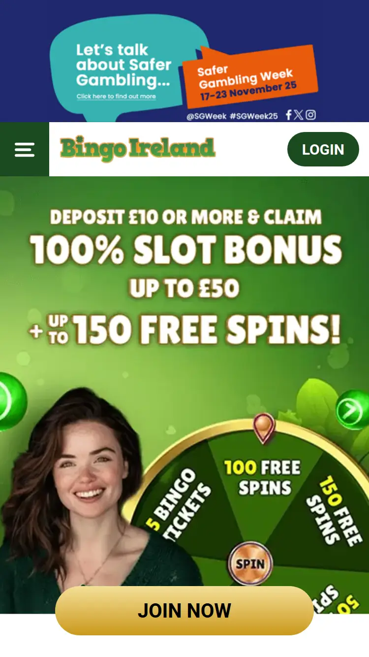 Bingo Ireland - homepage (mobile)