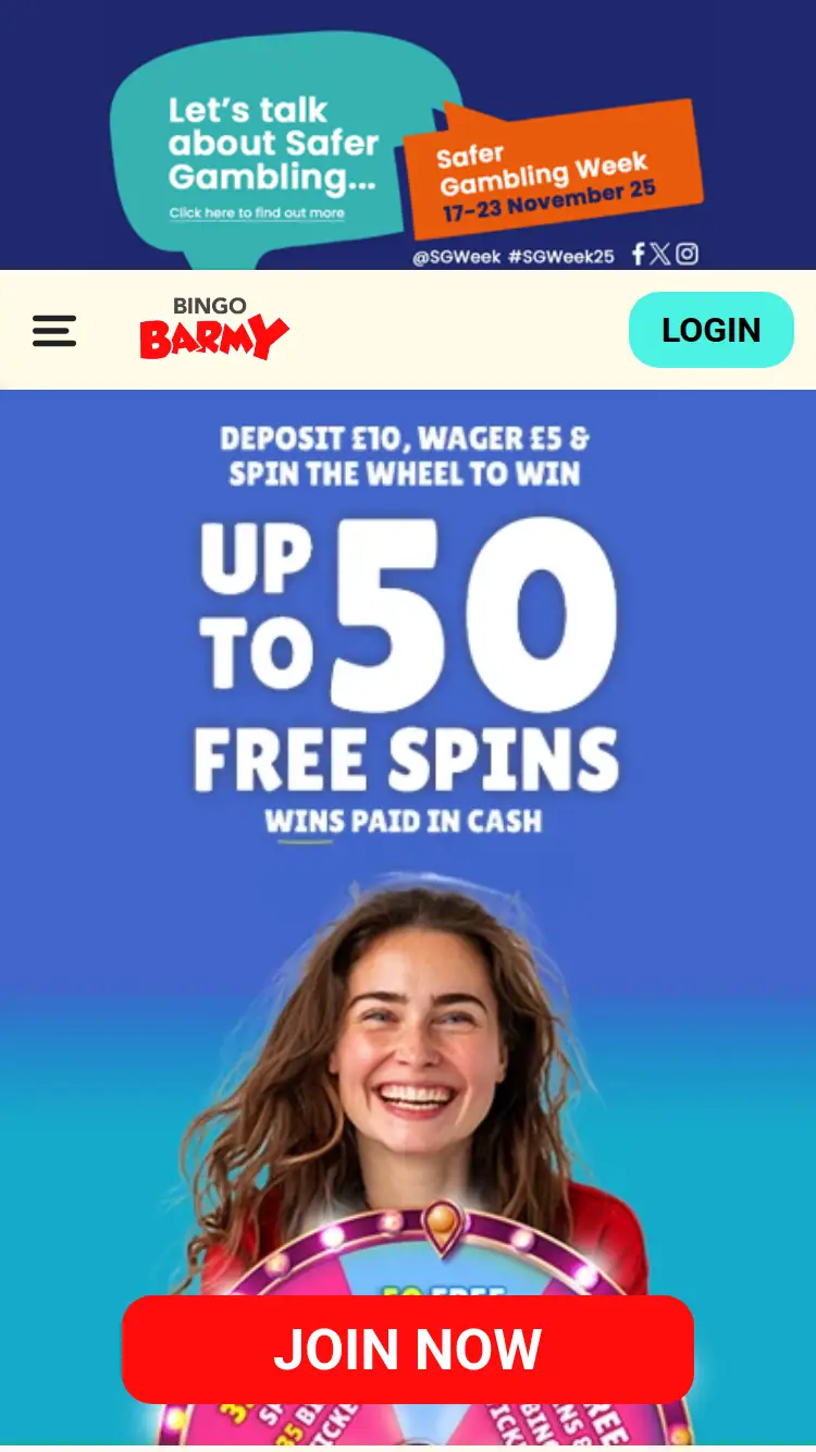 Bingo Barmy - homepage (mobile)