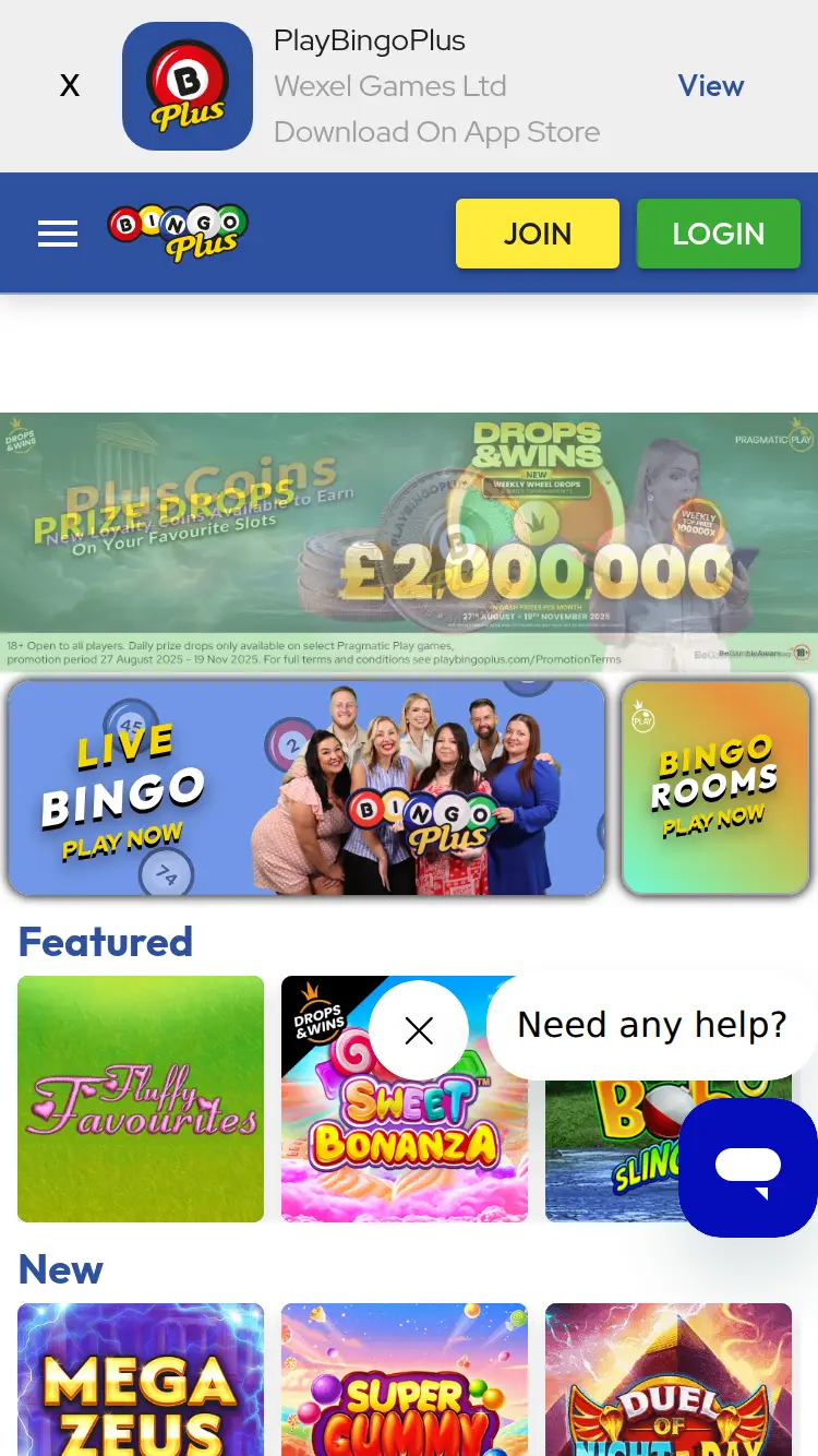 Bingo Plus - homepage (mobile)