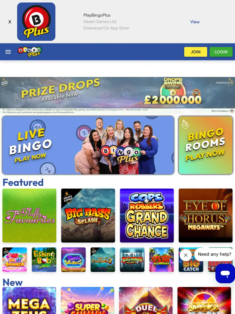 Bingos Plus - homepage (tablet)