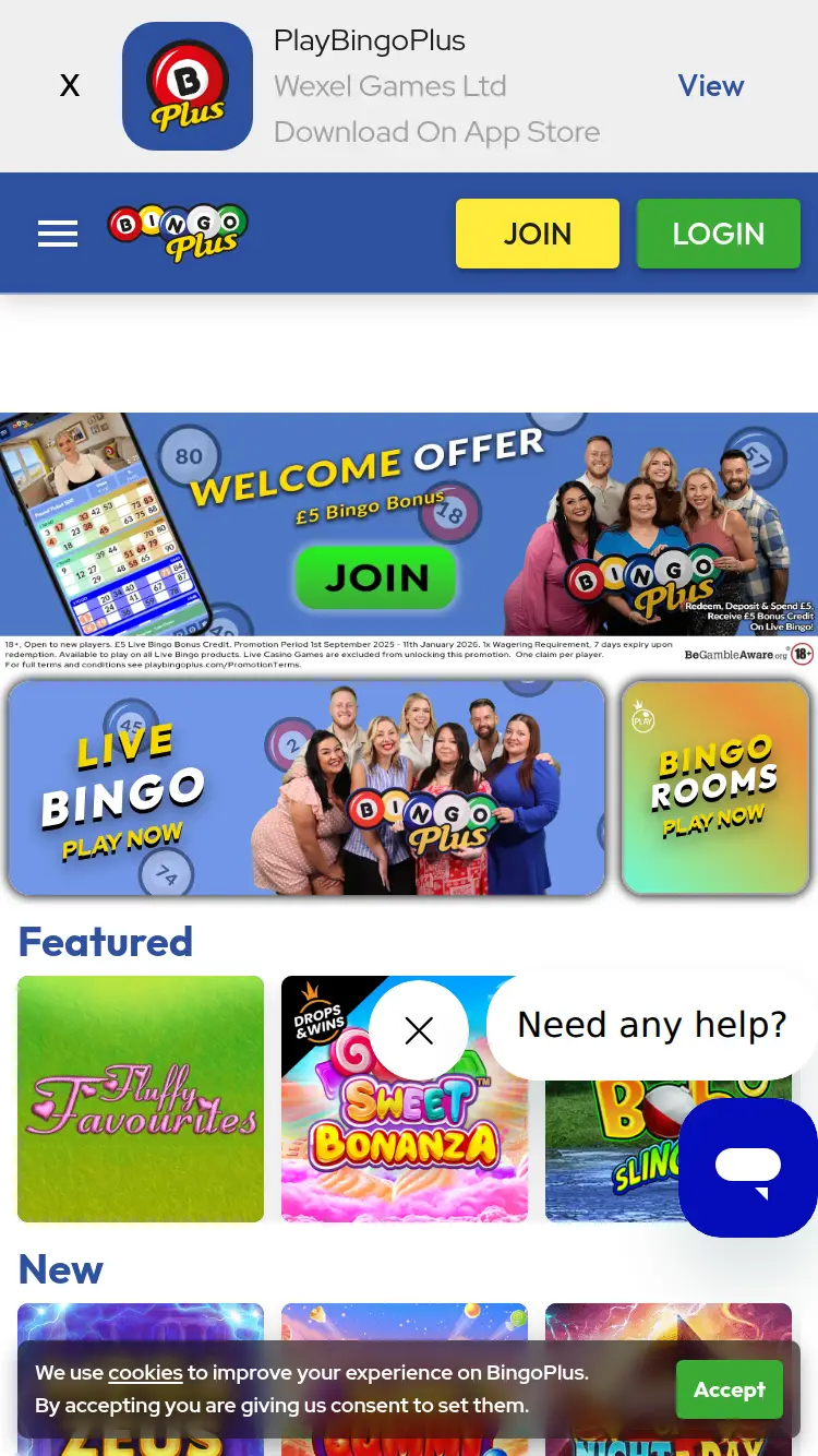 Bingos Plus - homepage (mobile)