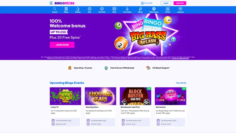 Bingo Stars - homepage (desktop)