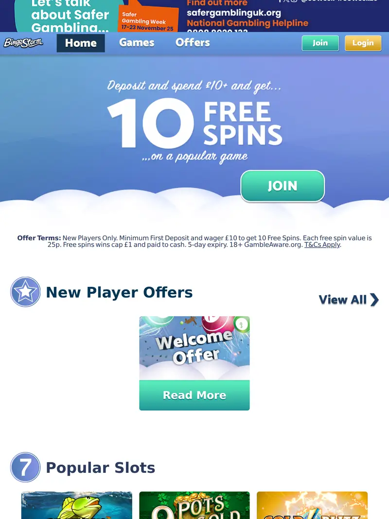 Bingo Storm - homepage (tablet)