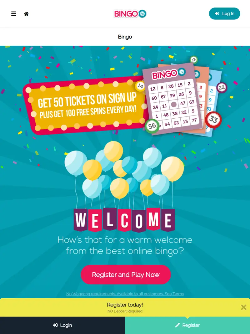 Bingo TG - homepage (tablet)