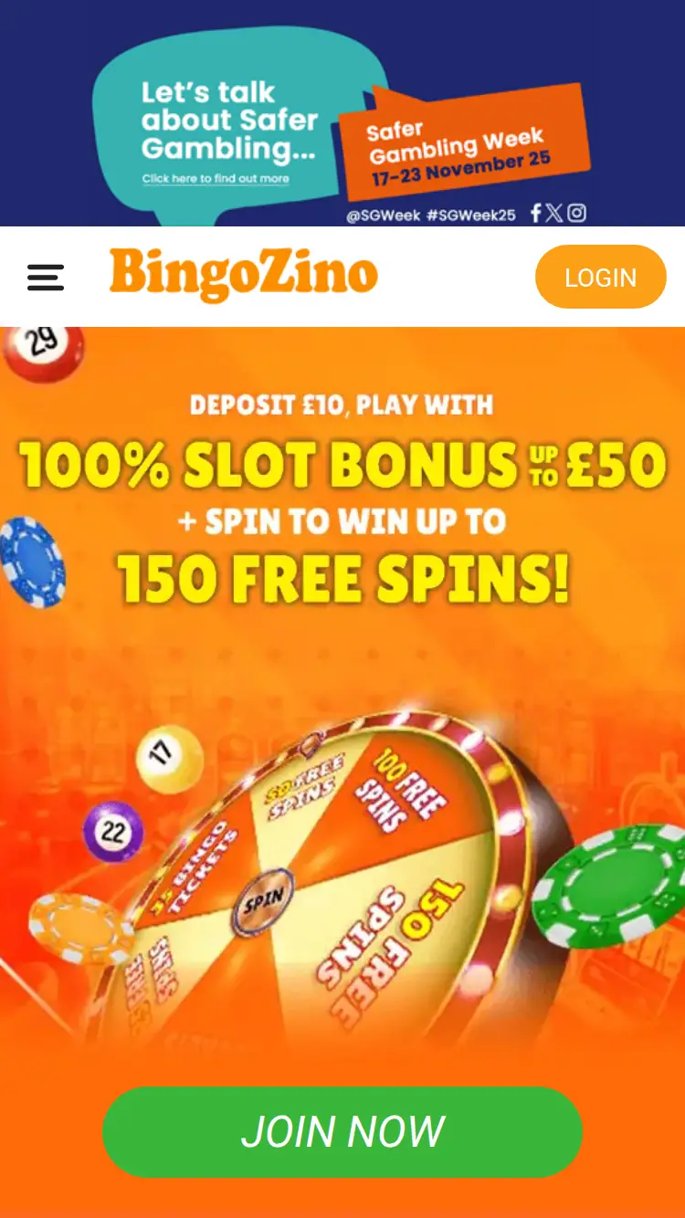 Bingo Zino - homepage (mobile)