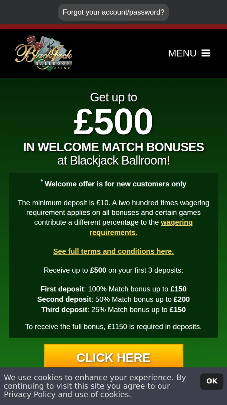 Blackjack Ballroom - homepage (mobile)