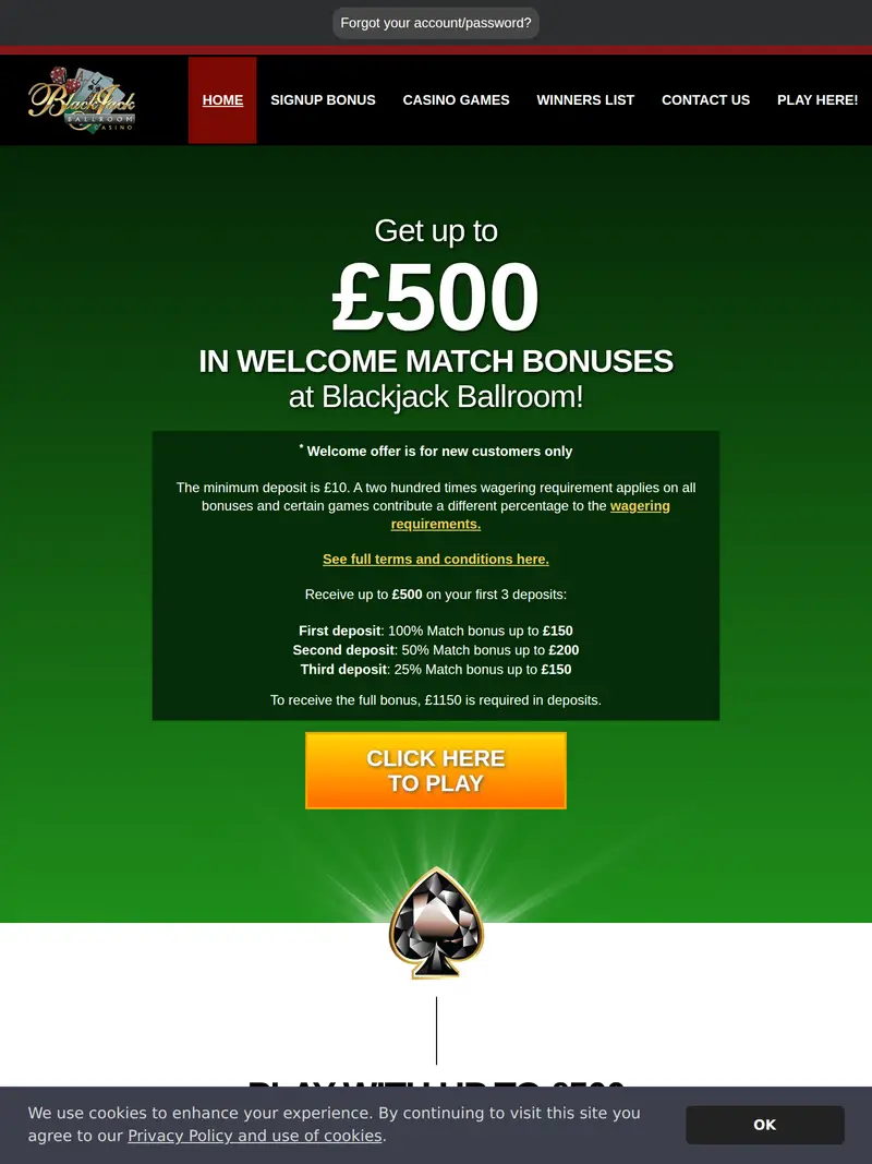 Blackjack Ballroom - homepage (tablet)