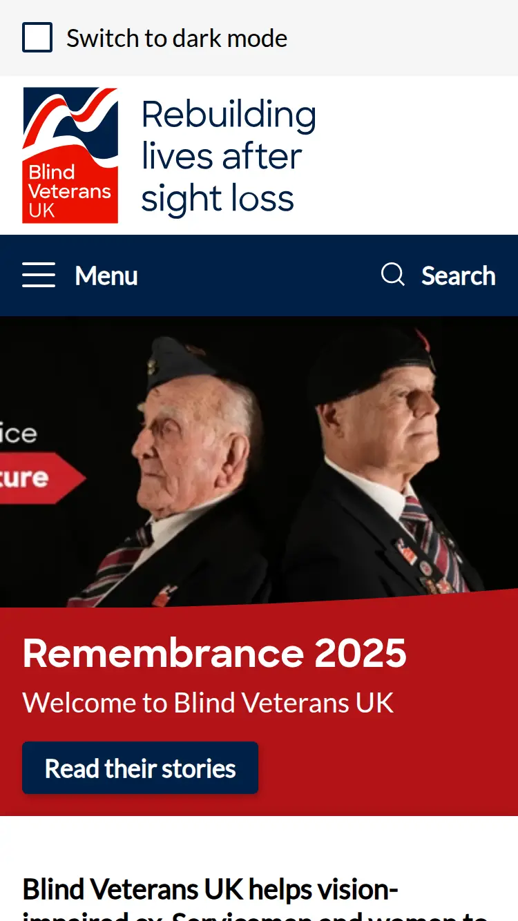 Blind Veterans UK - homepage (mobile)