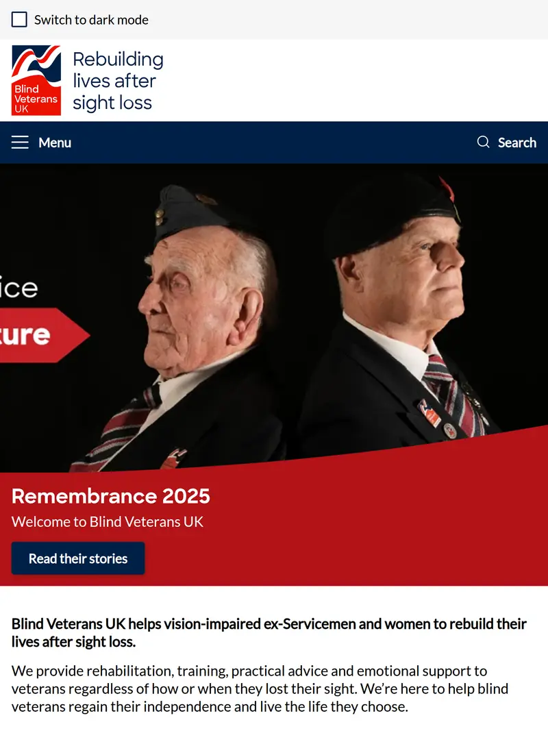 Blind Veterans UK - homepage (tablet)