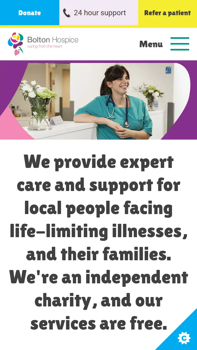 Bolton Hospice - homepage (mobile)