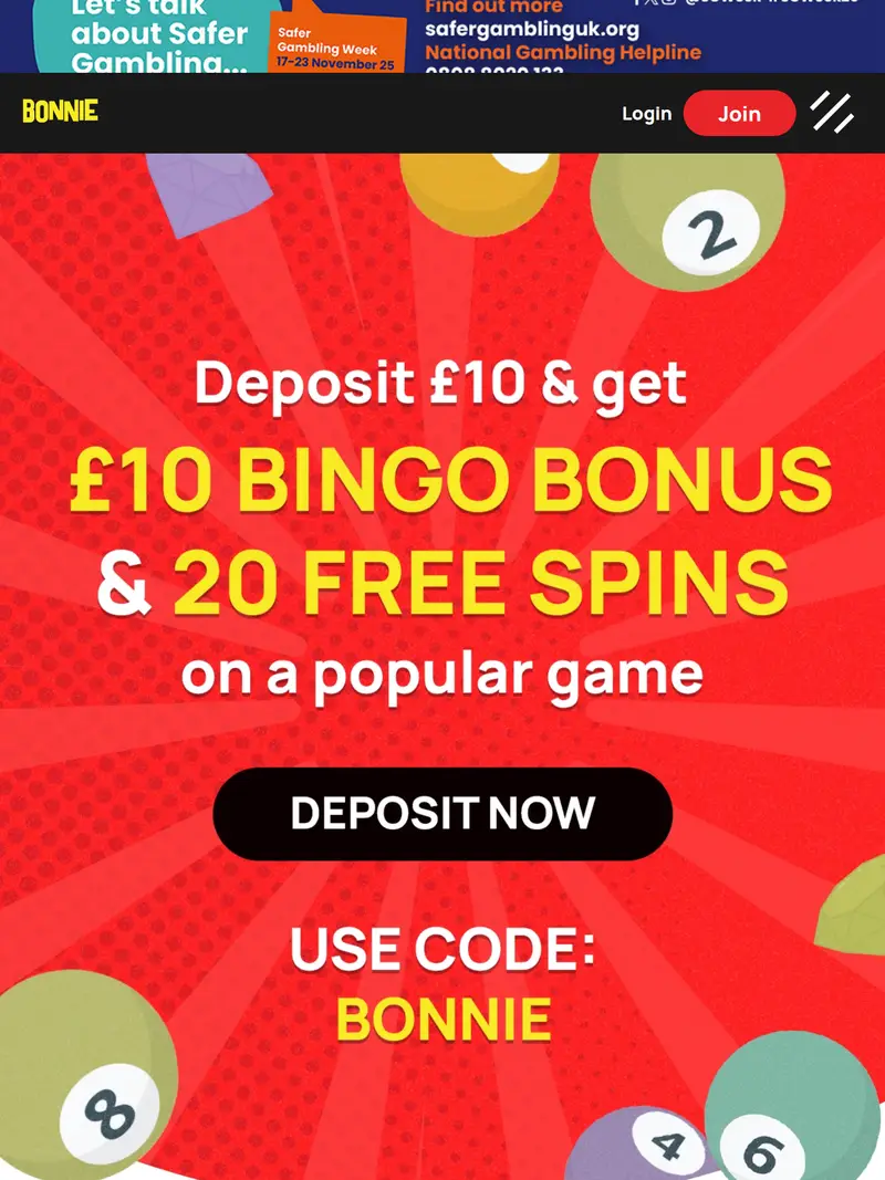 Bonnie Bingo - homepage (tablet)