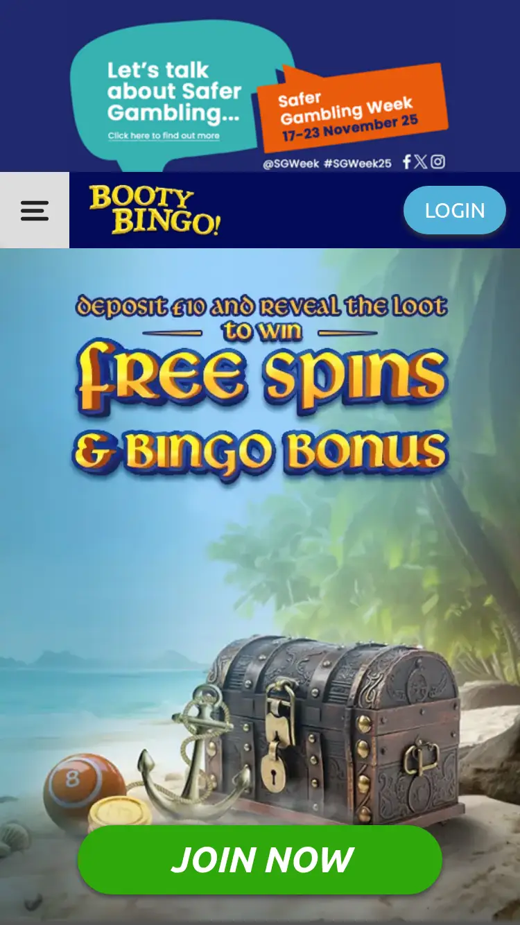 Booty Bingo - homepage (mobile)