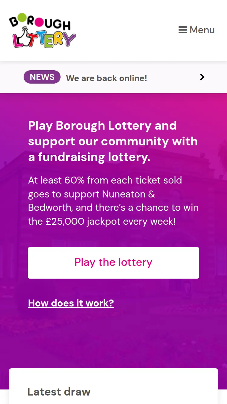 Borough Lottery - homepage (mobile)