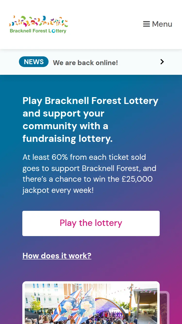 Bracknell Forest Lottery - homepage (mobile)