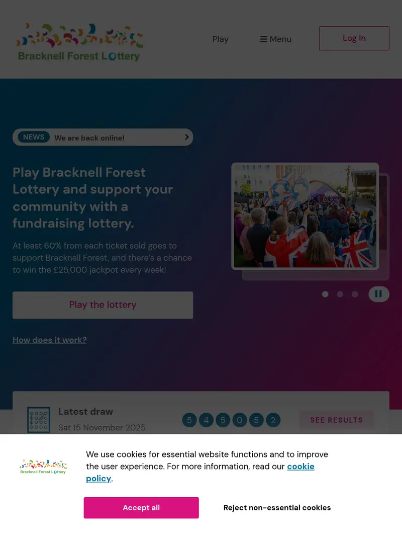 Bracknell Forest Lottery - homepage (tablet)