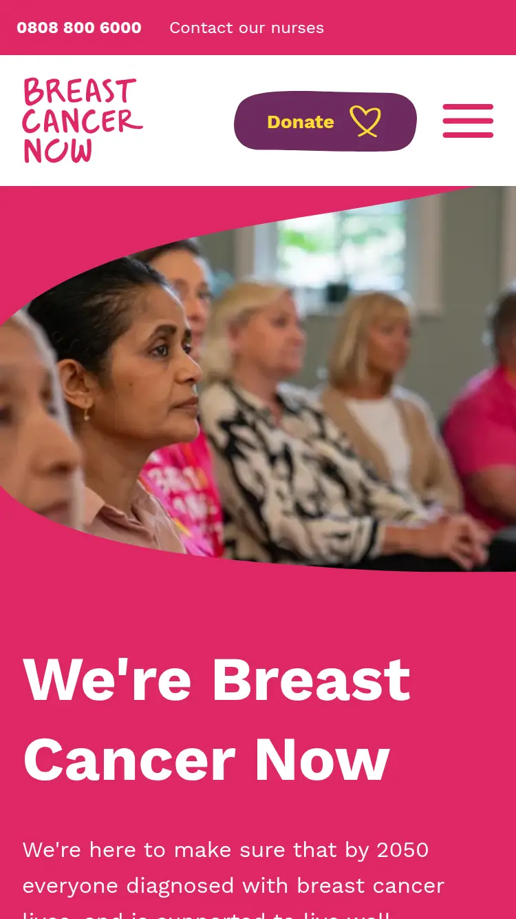 Breast Cancer Now - homepage (mobile)