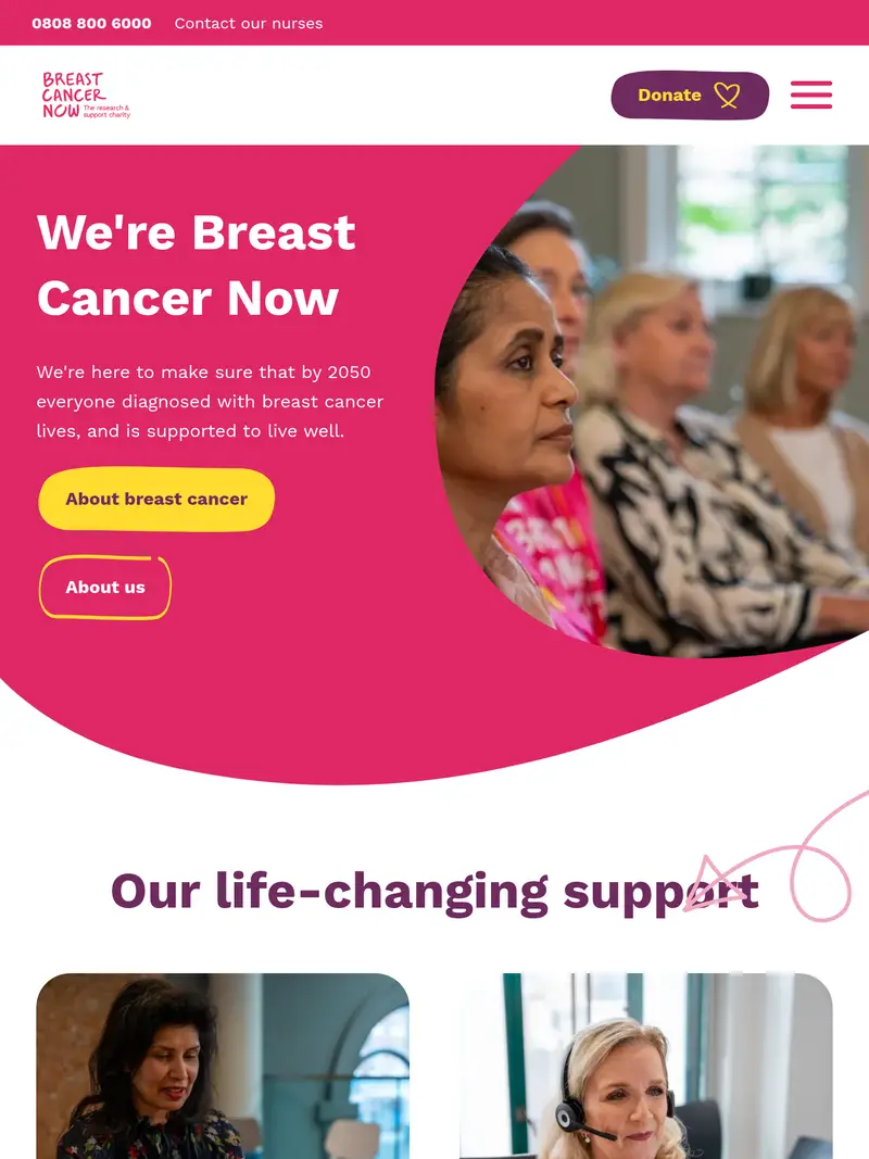 Breast Cancer Now - homepage (tablet)