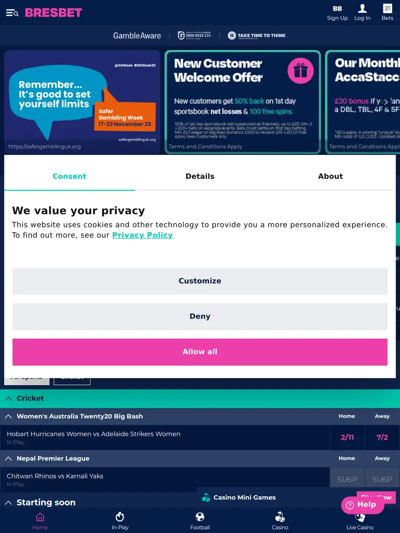 Bres Bet - homepage (tablet)