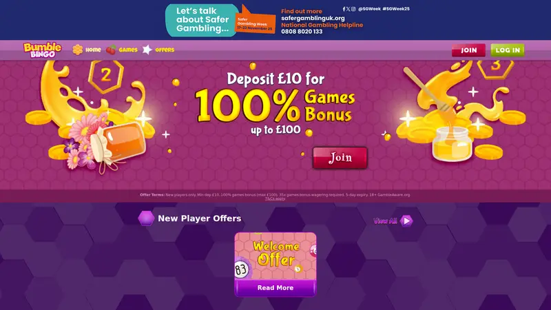 Bumble Bingo - homepage (desktop)