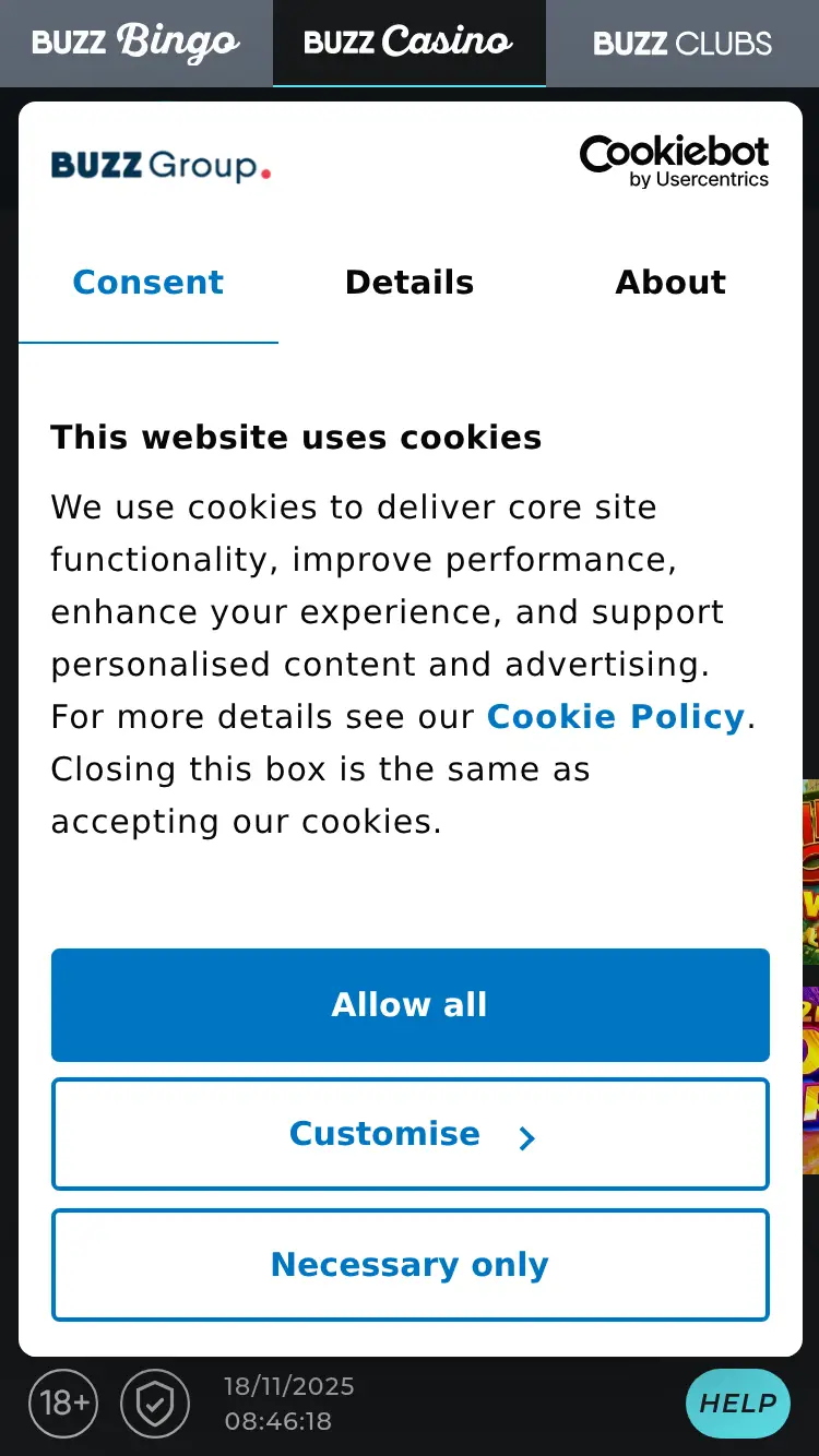 Buzz Casino - homepage (mobile)