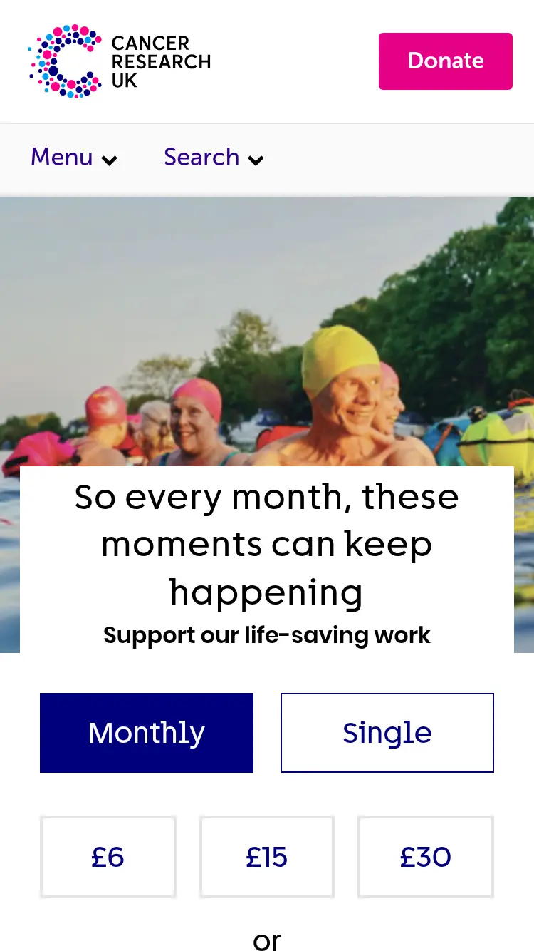 Cancer Research UK - homepage (mobile)