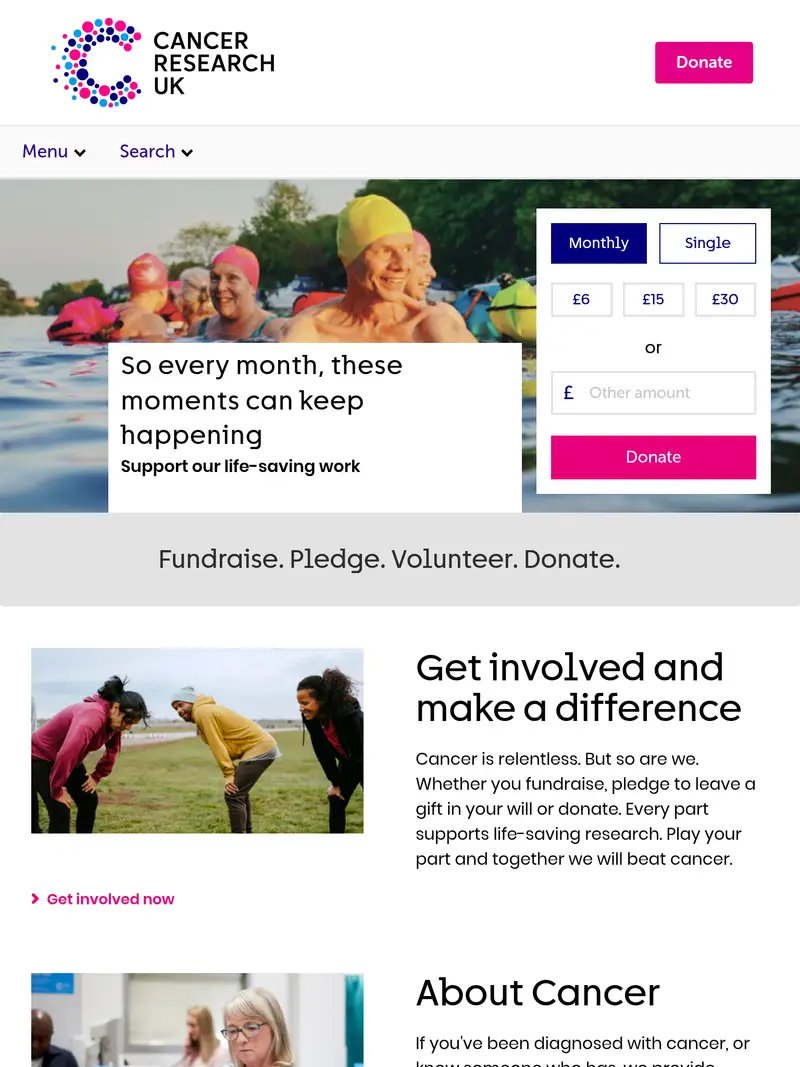 Cancer Research UK - homepage (tablet)